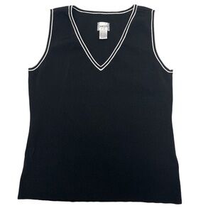 Chico’s Tank Top V-neck Black w/ White Detail Size 2 (Large, 12-14)